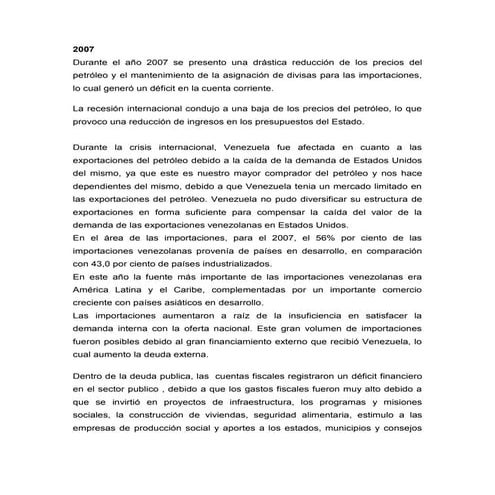 Analisis de la Las reservas internacionales del BCV del año 2007 al 2013