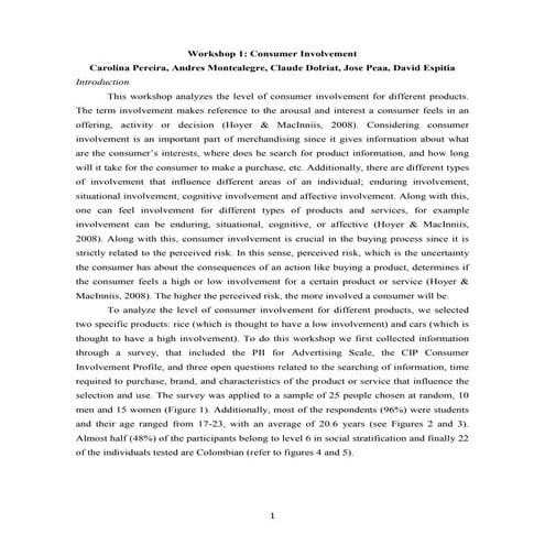 Consumer Involvement Workshop 1