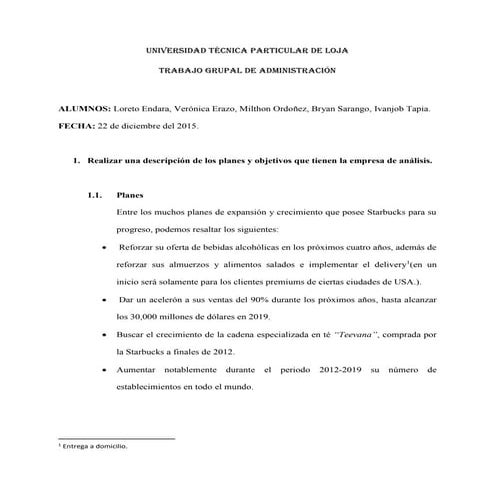 Planes y objetivos de Starbucks