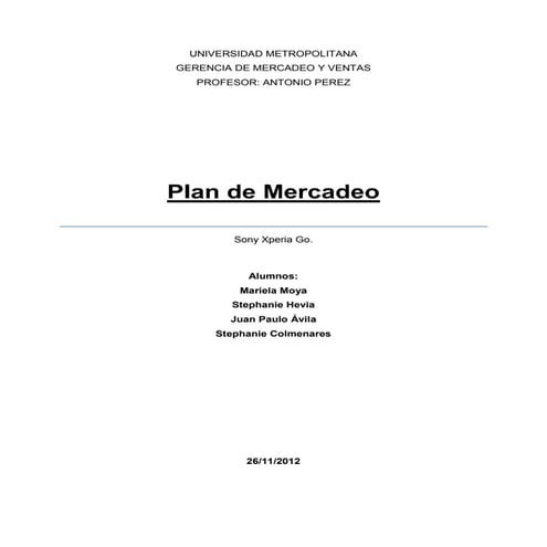 Plan de Mercadeo de Sony Xperia Go.