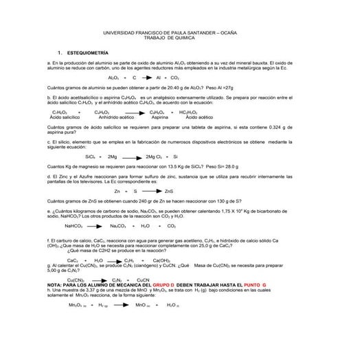 Trabajo de estequiometría