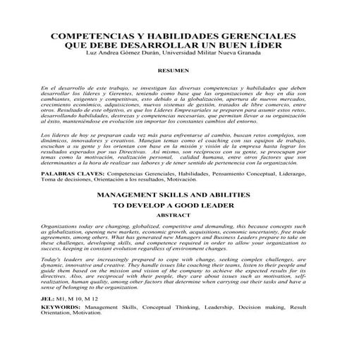 Competencias y habilidades gerenciales que debe desarrollar un líder