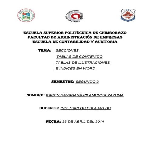 Secciones,Tablas de Contenido,Tablas de Ilustarción,Indice en word