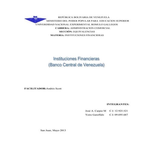 Trabajo de instituciones financieras bcv