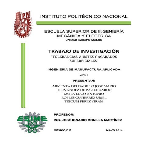 TOLERANCIAS, AJUSTES Y ACABADOS SUPERFICIALES
