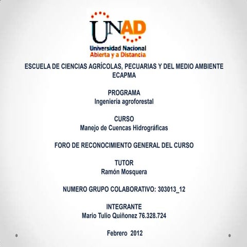 Trabajo de reconocimiento  manejo cuencas hidrograficas