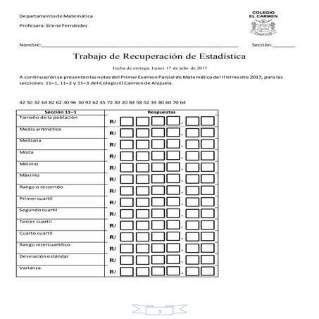 Trabajo de recuperación de estadística