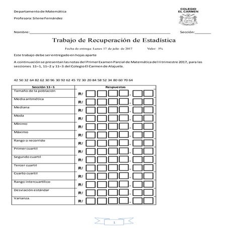 Trabajo de recuperación de estadística