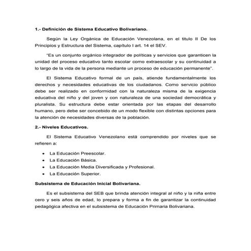 Trabajo de sistema educativo bolivariano