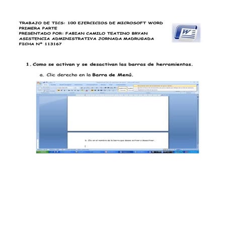 Trabajo de tics 50 ejercicios de word