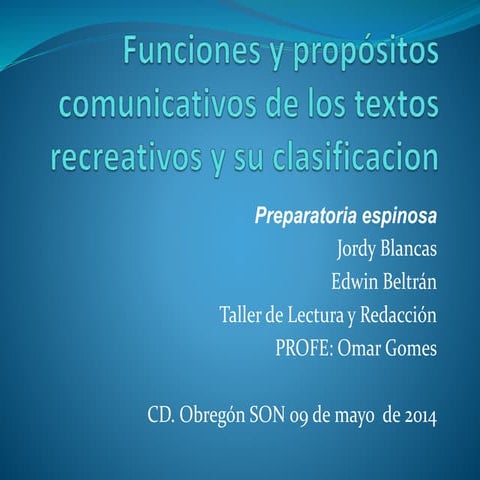 TEXTOS RECREATIVOS LITERARIOS Y POPULARES