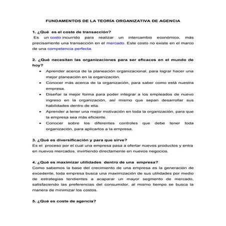FUNDAMENTOS DE LA TEORÍA ORGANIZATIVA DE AGENCIA