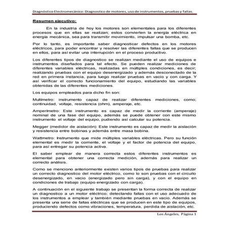 Procedimiento de detección de fallas en un motor eléctrico. 