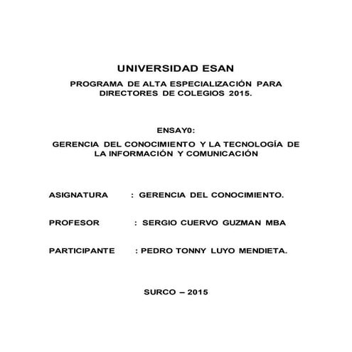 Trabajo ensayo gerencia del conocimiento