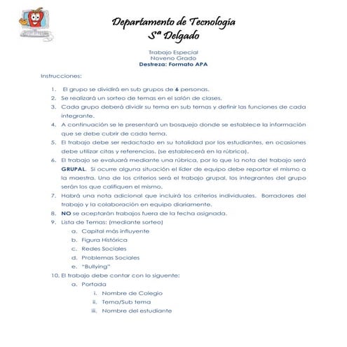 Trabajo especial formato apa