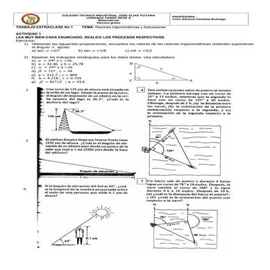 Trabajo extraclase razones trigonometricas