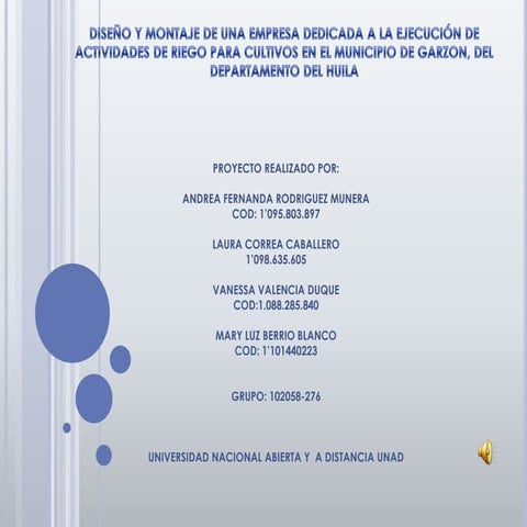 PROYECTO-EMPRESA DE RIEGO PARA CULTIVOS EN EL MUNICIPIO DE GARZÓN HUILA