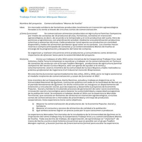 Comercializadora "Manos de Vuelta", Temuco.