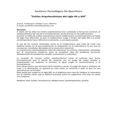"Estilos Arquitectónicos del siglo XX y XXl”