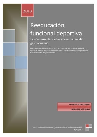 Reeducación funcional deportiva. Lesión muscular de la cabeza medial del gastrocnemio.