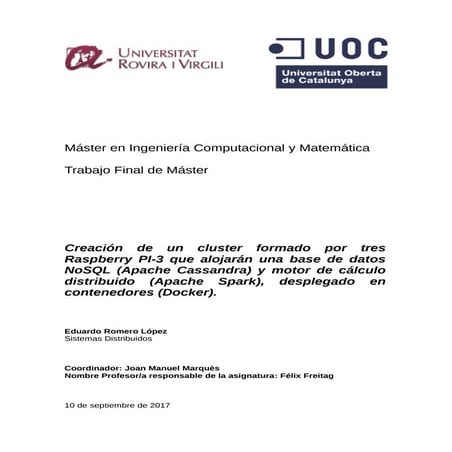 Cluster Spark  - Cassandra sobre Raspberry Pi-3 