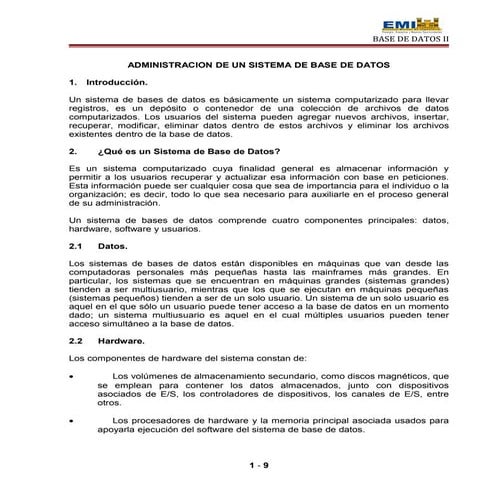 Componentes de un sistema de base de datos | PDF