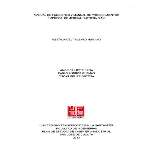 MANUAL DE FUNCIONES Y MANUAL DE PROCEDIMIENTOS  EMPRESA: COMERCIAL NUTRESA S.A.S