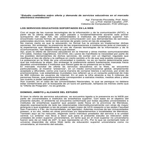 Estudio cualitativo sobre oferta y demanda de servicios educativos en el mercado electrónico mendocino