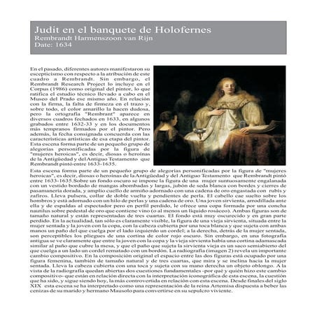 Trabajo de la obra; judit en el banquete de holophernes