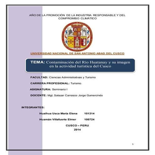 Trabajo monografico de contaminación del río huatanay y su imagen en la activ...