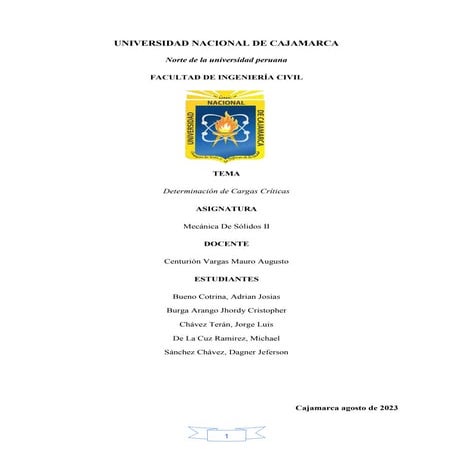 TEORIA Y EJERCICIOS EN LA DETERMINACIÓN DE CARGAS CRÍTICAS