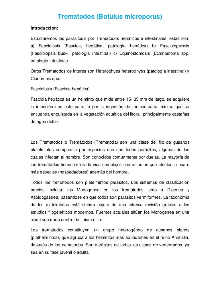 ejemplos de parasitos trematodos