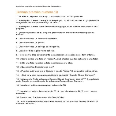 Trabajo practico numero 10 Lucila zamora