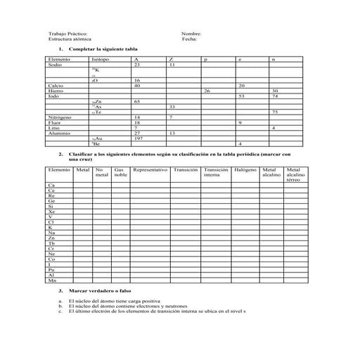 Trabajo PráCtico Estructura AtóMica