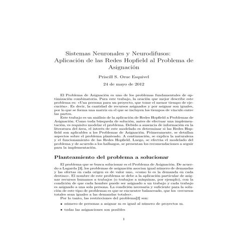 Aplicación de las Redes Hopfield al Problema de Asignación