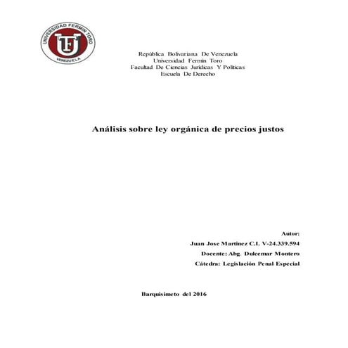 Trabajo sobre la ley organica de precios justos.