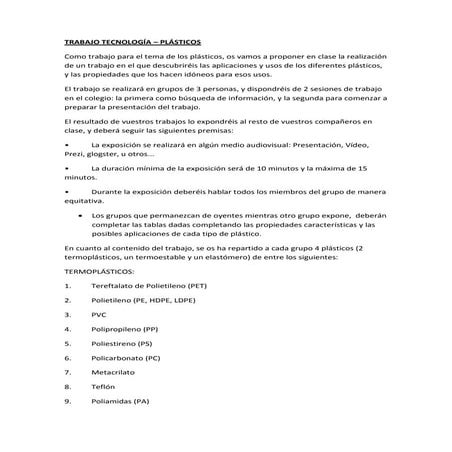 Trabajo tecnologia plásticos
