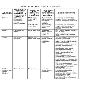 TIPOS DE ARCHIVOS MÁS COMUNES