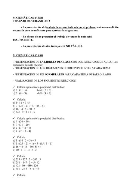 Trabajo verano mate 1º eso2012