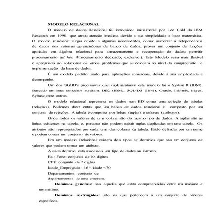 Modelo Relacional, Rede e Hierárquico