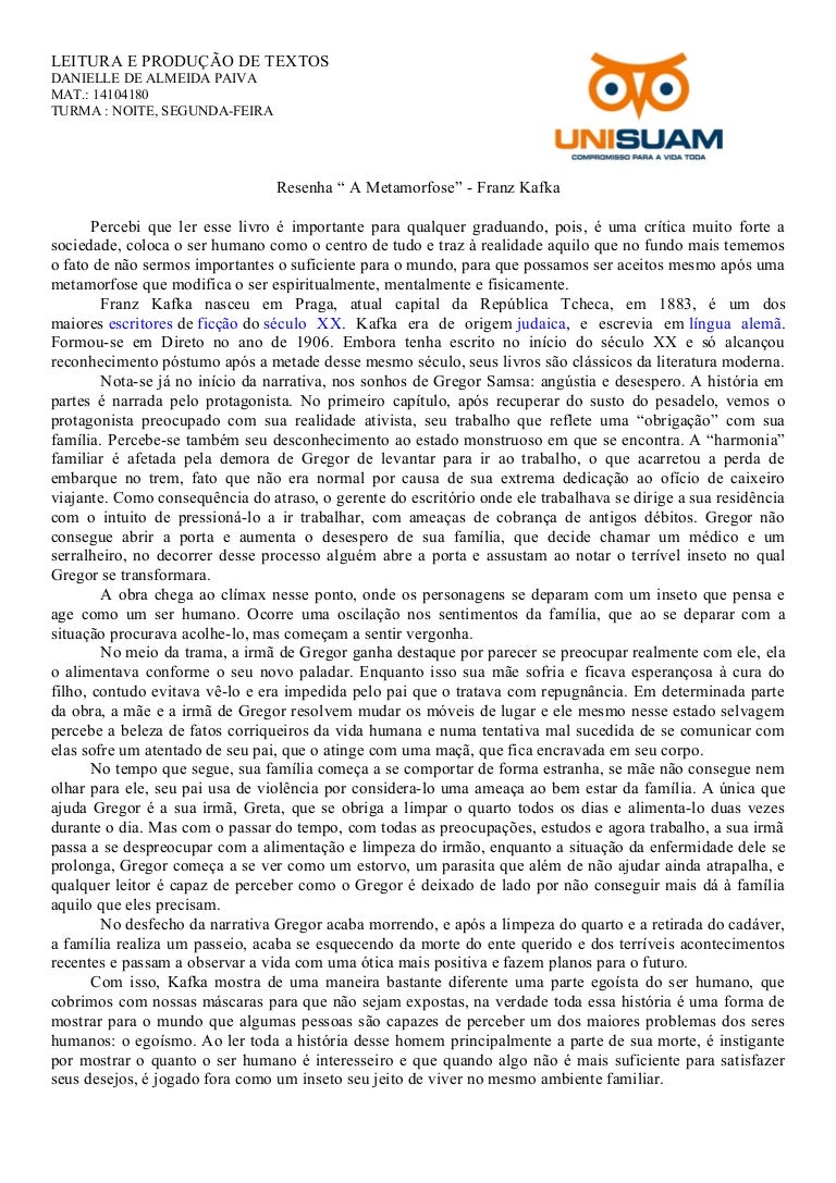 Trabalho Resenha De Kafka A Metamorfose