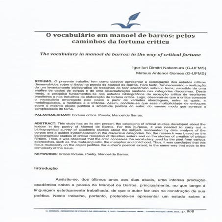 O vocabulário em Manoel de Barros: pelos caminhos da fortuna crítica