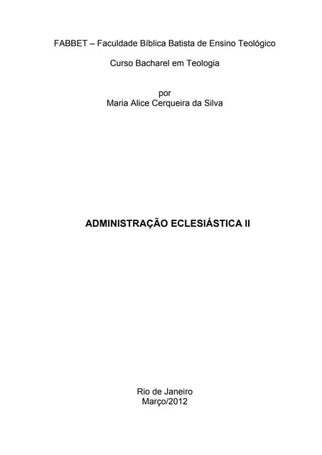 Trabalho de administração eclesiástica