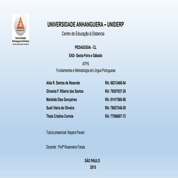 Trabalho de fundamentos e metod. lingua portuguesa