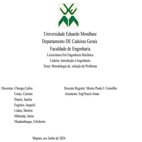 Introdução a Engenharia para a Universidade Eduardo Mondlane | PPTX