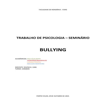 Trabalho escrito psicologia