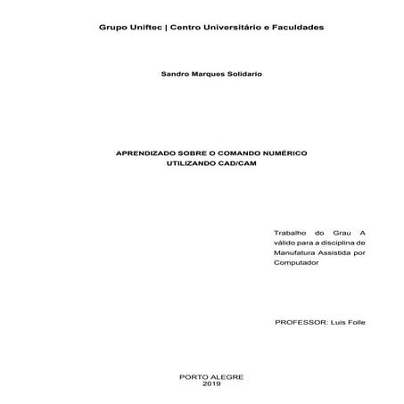 APRENDIZADO SOBRE O COMANDO NUMÉRICO UTILIZANDO CAD/CAM