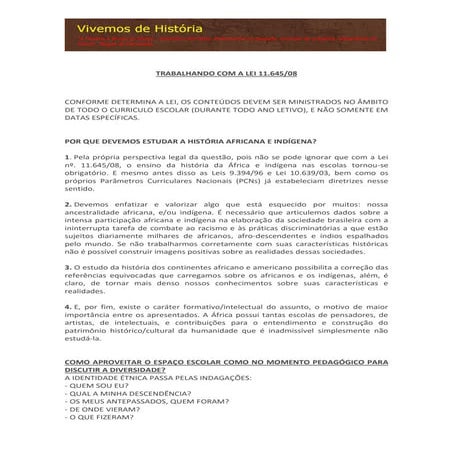 Trabalho Multidisciplinar com Africanidade e Cultura Indígena 