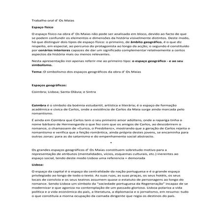 Trabalho oral de Os Maias