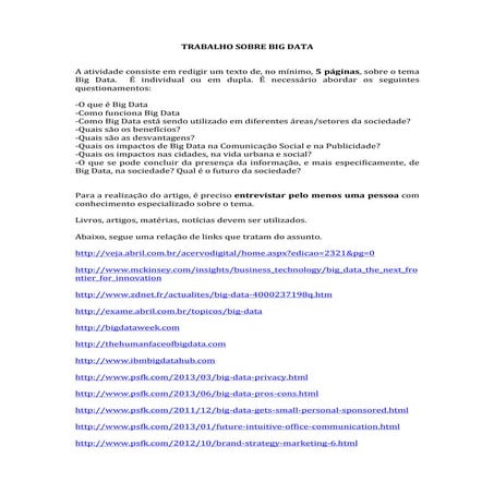 Comunicação Digital em PP - Trabalho sobre Big Data
